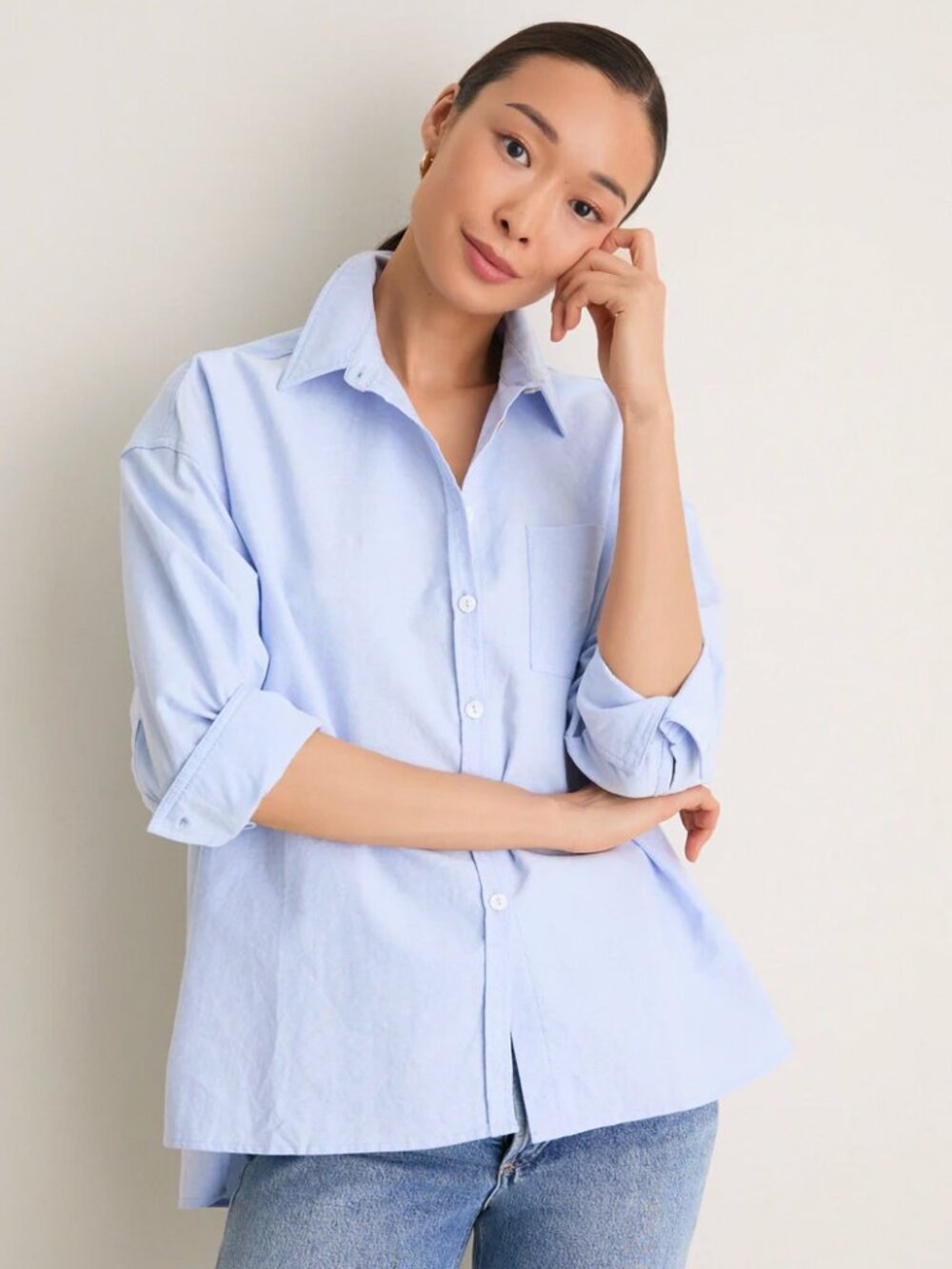 Pomander Place Tuckernuck Blue Oxford Cotton Adair Boyfriend Shirt Light Blue, M